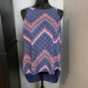 LDLA‎ Tank Top Womens XL Sleeveless Chevron High Low Blue  Boho Indie Y2K Tribal